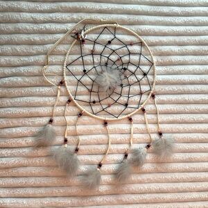Large Pink Black White & Grey Dream Catcher With Wolf Pendant